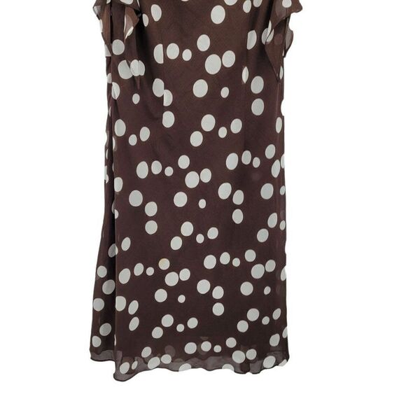 Vtg 80's Womens Dress Midi Pretty Woman Polka Dot Sheer Flutter Sleeve Brown 16 - Picture 8 of 9